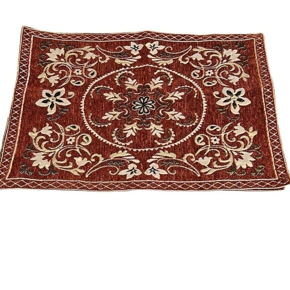 Rust White Floral Embroidery Polyblend Set of 6 Dining Placemats 17.5x12 - Picture 9 of 16